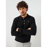 Gant Knitted Button Down Long Sleeve Polo Shirt - Black