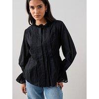 The Very Collection Broderie Pleated Blouse - Black
