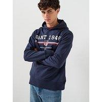 Gant Vintage Logo Graphic Overhead Hoodie - Navy