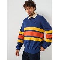 Gant Cut & Sew Heavy Rugger Long Sleeve Polo Shirt - Navy