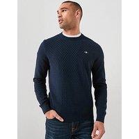 Gant Micro Textured Crew Knitted Jumper - Navy