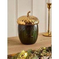 Festive 15 Cm Dolomite Dark Green Acorn Lidded Pot Christmas Decoration