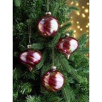 Festive Set Of 4 Pink Rainbow Effect Glass Christmas Baubles