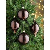 Festive 10 Cm Brown Swirl Glass Baubles - Set Of 4