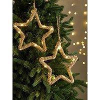 Festive 25 Cm Lit Rope Star Christmas Tree Decorations - Set Of 2