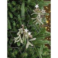 Festive Set Of 2 Metal Star With Mistletoe Christmas Tree Decorations