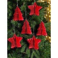 Festive 6 Pack Hanging Red Foldable Paper Star/Tree Christmas Hanging Decorations