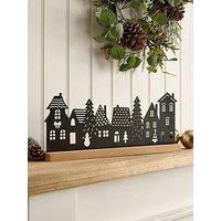 Festive 40 Cm Black Wooden House Scene Christmas Decoration