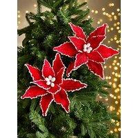 Festive Set Of 4 Red Poinsettia Christmas Tree Picks