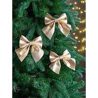 Festive Set Of 9 Gold Metallic Christmas Tree Bows - 15 Cm