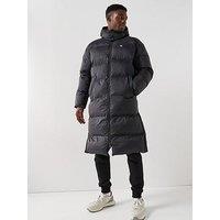 Calvin Klein Jeans Nylon Zip Off Hood Down Long Quilted Jacket - Black