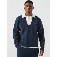Calvin Klein Jeans Ls Solid Oversized Johnny Collar Knitted Jumper - Navy