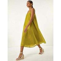 Roman Textured Pleat Swing Midi Dress - Green