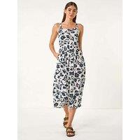Roman Floral Print Midi Sundress - White