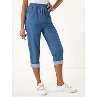 Roman Contrast Detail Cropped Stretch Trousers - Blue