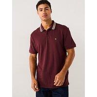 Calvin Klein Jeans Shost Sleeve Monogram Pique Tipped Polo Shirt - Brown