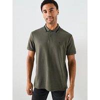 Calvin Klein Jeans Short Sleeve Monogram Pique Tipped Polo Shirt - Green