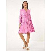 Roman Shimmer Tie Detail Smock Dress - Pink
