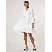 Roman Shimmer Tie Detail Smock Dress - White
