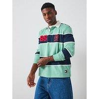 Tommy Jeans Regular Fit Rugger Stripe Long Sleeve Polo Shirt - Green