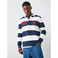 Tommy Jeans Rugger Stripe Long Sleeve Polo Shirt - Navy