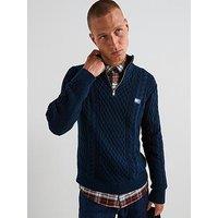 Tommy Jeans Slim Badge Cable Quarter Zip Knitted Jumper - Navy