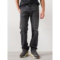 Calvin Klein Jeans Standard Straight Rip Repair Jeans - Black