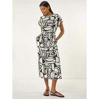 Roman Geometric Textured Midi Dress - White