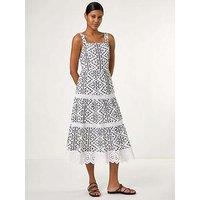 Roman Broderie Strappy Midi Dress - Black