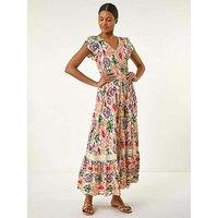 Roman Abstract Button Through Maxi Dress - Orange