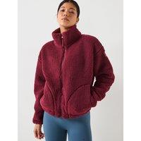Gym + Coffee Womens Training Industry High Collar Fleece Jacket - Burgundy