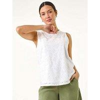 Roman Cotton Broderie Vest Top - White