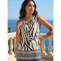 Roman Stripe Border Print V-Neck Vest - White