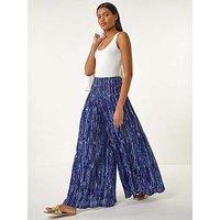 Roman Abstract Print Palazzo Wide Leg Trouser - Navy