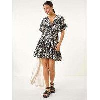 Roman Abstract Boho Mini Dress - Black