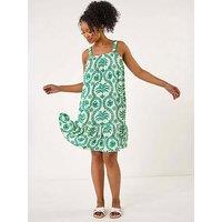 Roman Petite Frill Hem Strappy Dress - Green