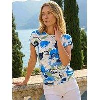 Roman Floral Print Bubble Hem Top - Blue