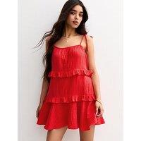 New Look Tie Strap Ruffle Trimmed Mini Dress - Red