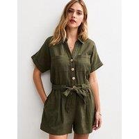 New Look Dark Khaki Utility Belted Playsuit