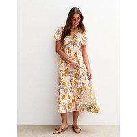 New Look Cream Postcard Print Midi Dress