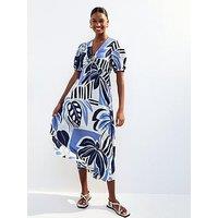 New Look Blue Palm Tree Print Midi Dress