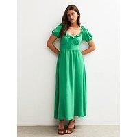 New Look Ruffle Trim V-Neck Midi Dress - Bright Green