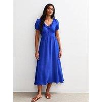 New Look Bright Blue Ruffle Trim V-Neck Midi Dress