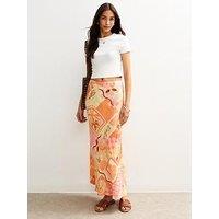New Look Orange La Dolce Vita Bias Cut Print Midi Skirt