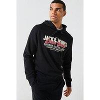 Jack & Jones Graphic Logo Overhead Hoodie - Black