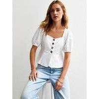 New Look White Linen Blend Button Up Peplum Top