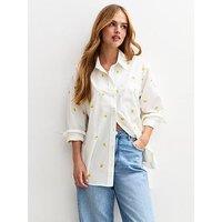 New Look White Lemon Embroidered Long Sleeve Shirt