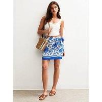 New Look Blue Floral Print Sarong Mini Skirt