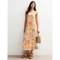 New Look Cream Italy Print Square Neck Midi Dress