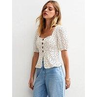 New Look White Polka Dot Puff Sleeve Top